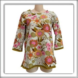 Spartina 449 Island Fringe Top Ollie Garden Floral  Pattern 3/4 Sleeves Size XS
